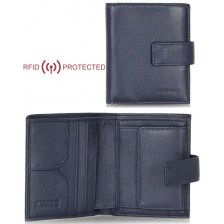Herren kleine RFID portemonnaie mit druckknopf, aus Kalbsleder Blau Herren kleine RFID portemonnaie mit druckknopf, aus Kalbsleder Blau